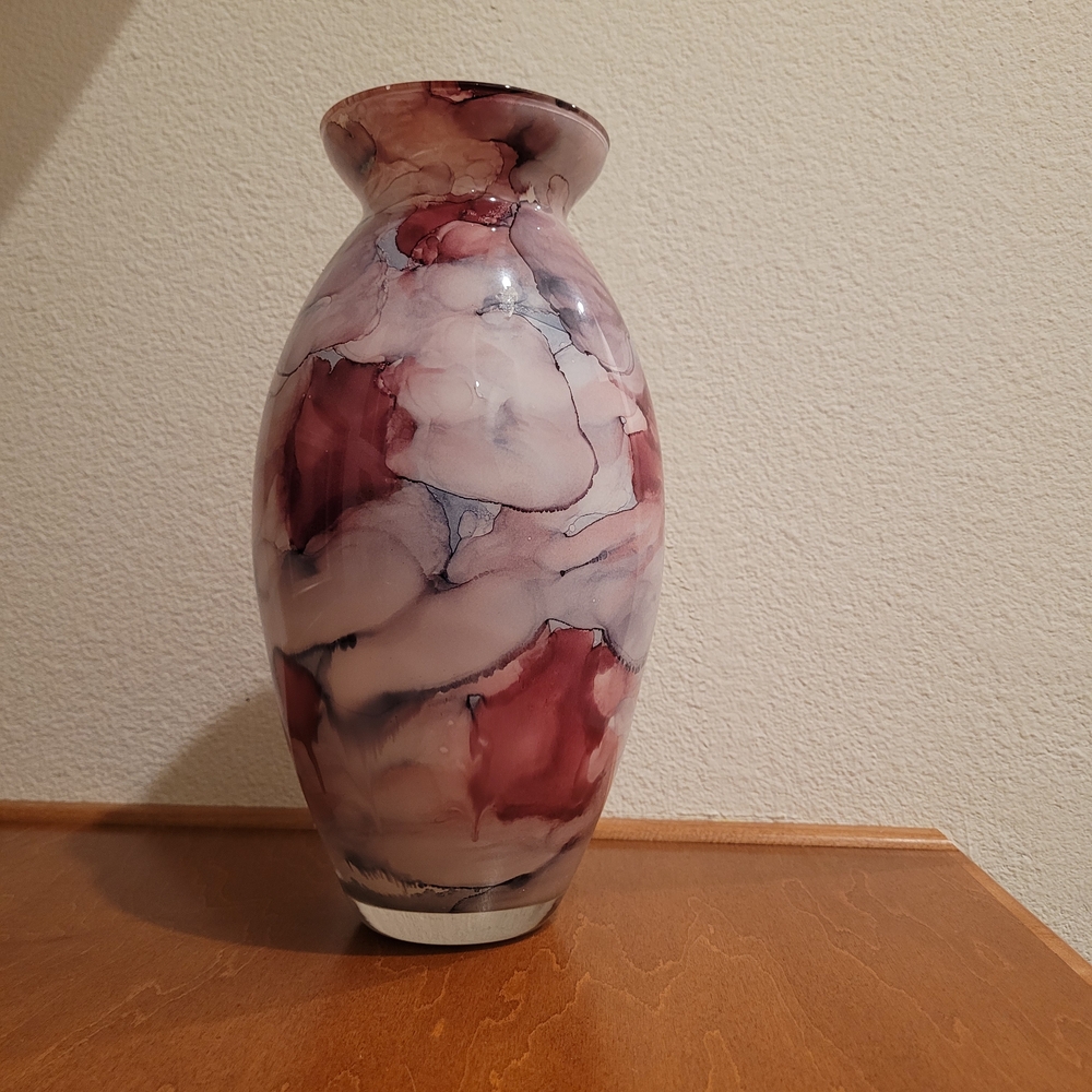 Hand-blown Art Glass Vase 12" Reverse Painted